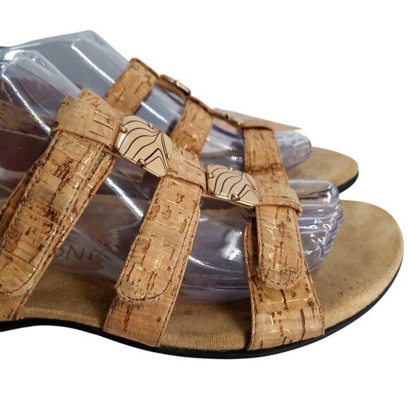 Vionic Amber Cork Beige Gold Adjustable Comfort Sandals Size 8 Bead Orthopedic - Picture 13 of 13